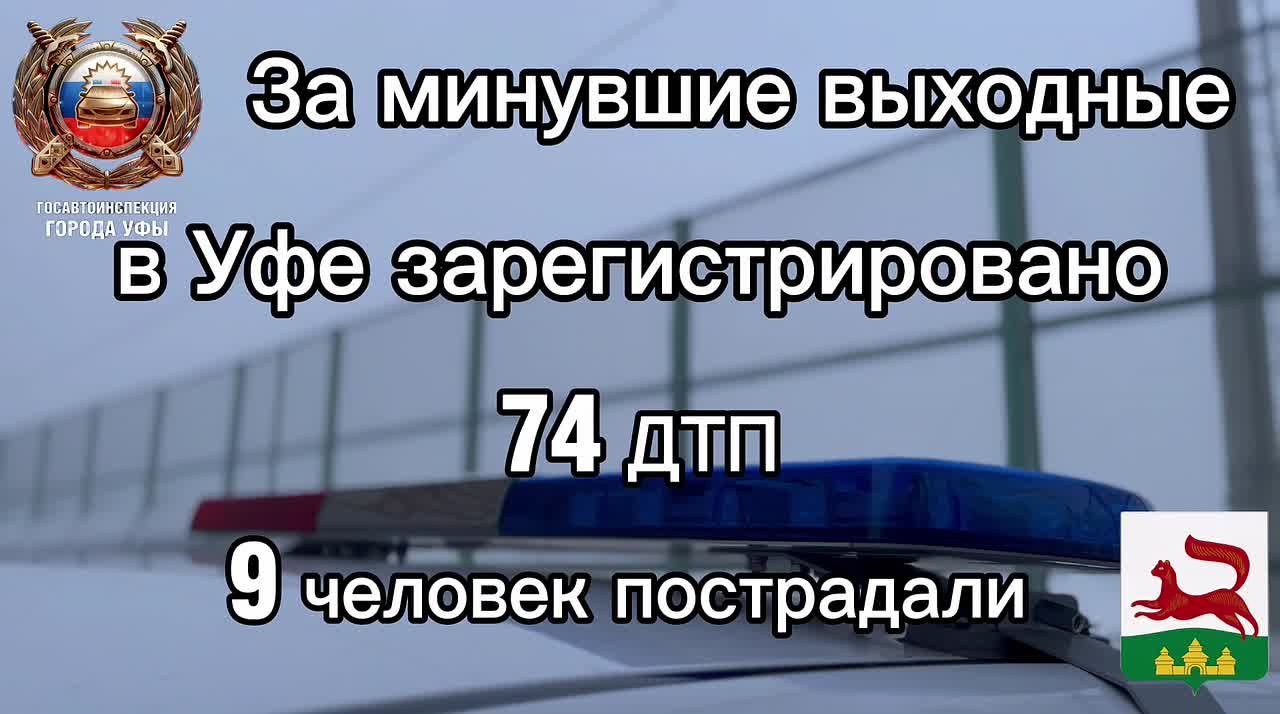 За минувшие выходные на территории города Уфы сотрудниками Госавтоинспекции зарегистрировано 74 дорожно-транспортных происшествий, пострадали 9 человек