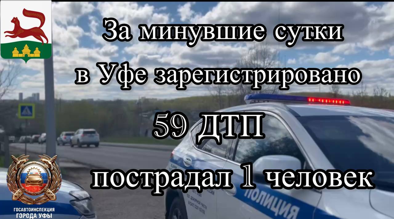 За минувшие сутки на территории города Уфы сотрудниками Госавтоинспекции зарегистрировано 59 дорожно-транспортных происшествий, пострадал 1 человек