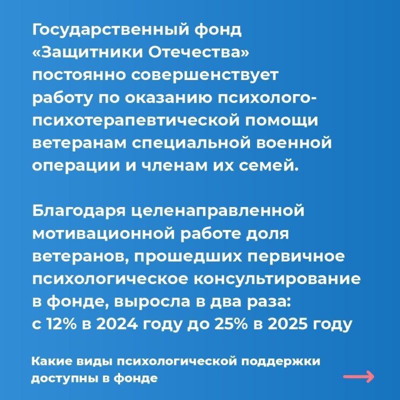 Государственный фонд «Защитники Отечества» занимается адресной поддержкой ветеранов спецоперации и их близких Государственный фонд «Защитники Отечества» занимается адресной поддержкой ветеранов спецоперации и их близких