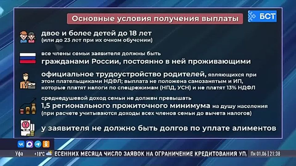 Семьи Башкирии с 1 июня могут получить новую ежегодную выплату